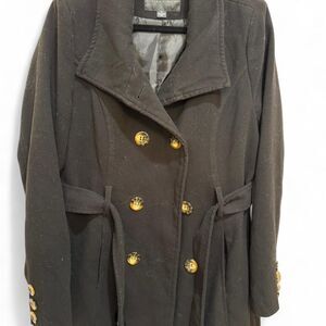 Forever21+ Women's Black Button Winter Cold Weather Heavy Coat w/Belt Detail